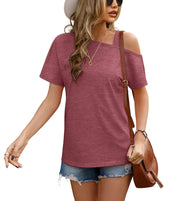 JINKESI Women's Short Sleeve Tunic Tops Casual Summer Cold Shoulder Blouse Shirts