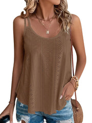KKJ Womens Cute Tank Tops Eyelet Sleeveless Spaghetti Strap Scoop Neck Loose Casual 2025 Summer Beach Vacation Flowy Shirts