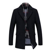 INVACHI Men's Wool Blend Pea Coat Warm Winter Trench Coat with Detachable Soft Scarf Single Breasted Overcoat
