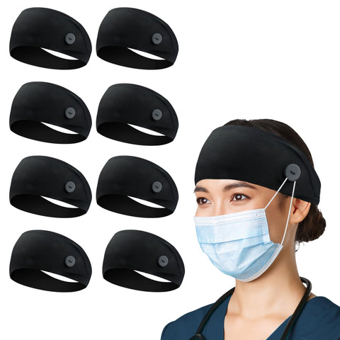 ABAMERICA Headbands with Button for Mask, Wide Nurses Headbands Non Slip Elastic Ear Protection for Women Men Doctors Sweatband Headband (BUTTON- 1 PACK COLOR05)