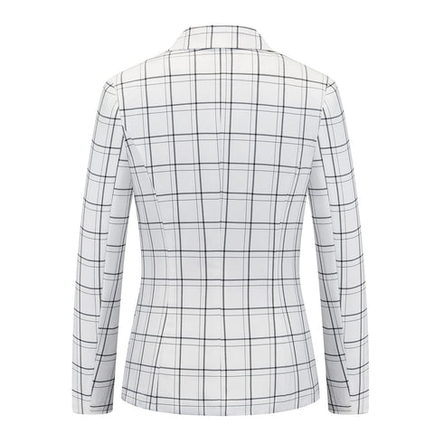 Womens 2 Piece Plaid Suits Set Business Office One Button Blazer Jacket Casual Long Sleeve Pant Suit Set