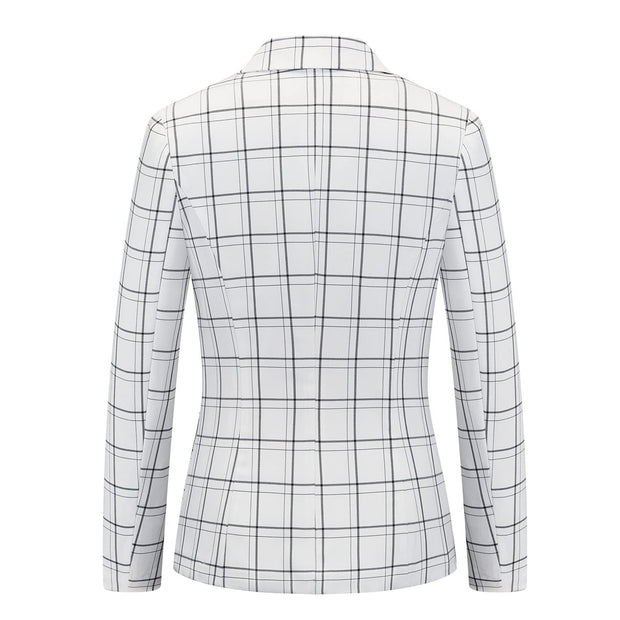 Womens 2 Piece Plaid Suits Set Business Office One Button Blazer Jacket Casual Long Sleeve Pant Suit Set