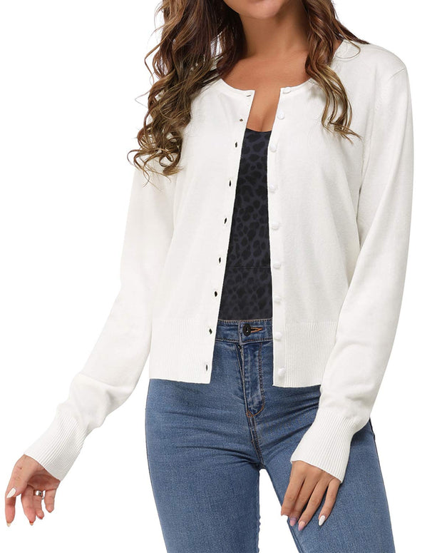 Newshows Women's Lightweight Button Down Cardigan Long Sleeve Casual Crew Neck Soft Knit Cardigans Sweater Tops