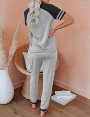 AUTOMET Lounge Sets For Women Two Piece Outfits Loungewear Short Sleeve Crewneck Jogger Pajama Set Sweatpants Tracksuit