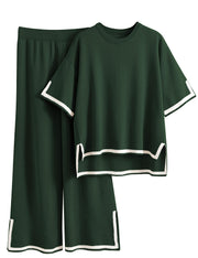 Tanming Sweater Sets Women 2 Piece Lounge Sets Short Sleeve Knit Pullover Tops Wide Leg Pants