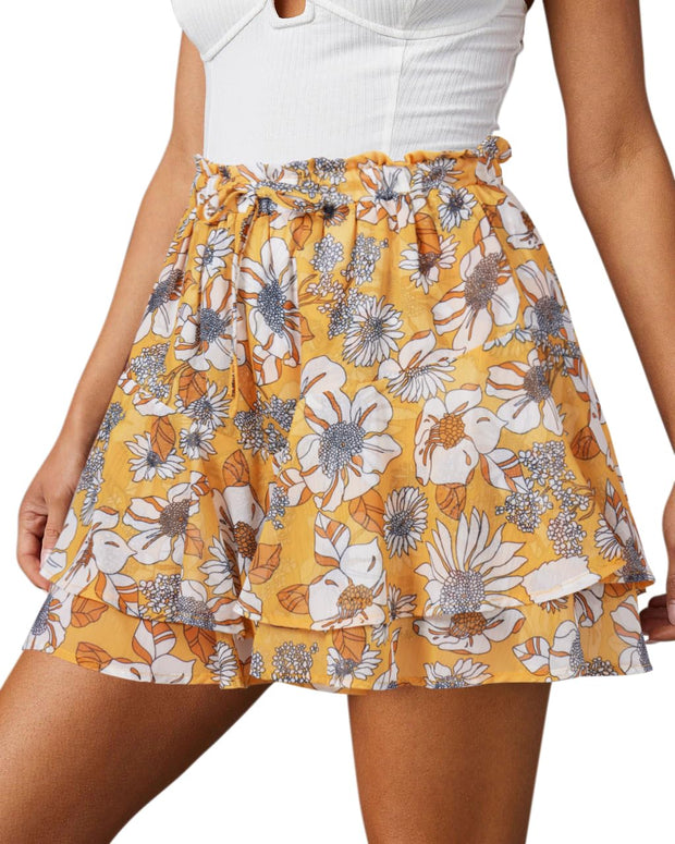 Flowy Shorts for Women Casual Boho Floral Skorts Ruffle Mini Skirts Running Tennis Butterfly Shorts Chiffon Shorts