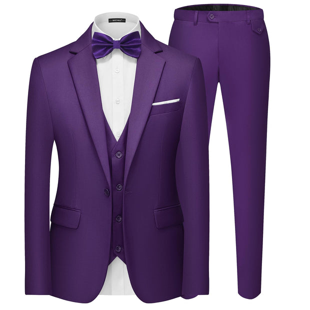 MAGE MALE Men's 3 Pieces Suit Elegant Solid One Button Slim Fit Single Breasted Party Blazer Vest Pants Set