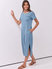 ANRABESS Womens Summer Casual Midi Dress Short Sleeve Crewneck T Shirt Long Dresses Split Stripe Beach Vacation Travel Outfit Small