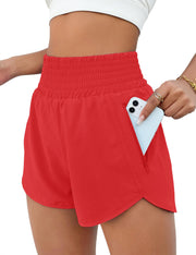 BMJL Women's Athletic Shorts High Waisted Running Shorts Pocket Sporty Short Gym Elastic Workout Shorts