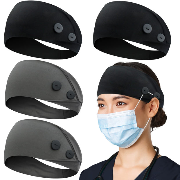 ABAMERICA Headbands with Button for Mask, Wide Nurses Headbands Non Slip Elastic Ear Protection for Women Men Doctors Sweatband Headband (BUTTON- 1 PACK COLOR05)