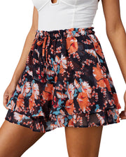 Flowy Shorts for Women Casual Boho Floral Skorts Ruffle Mini Skirts Running Tennis Butterfly Shorts Chiffon Shorts