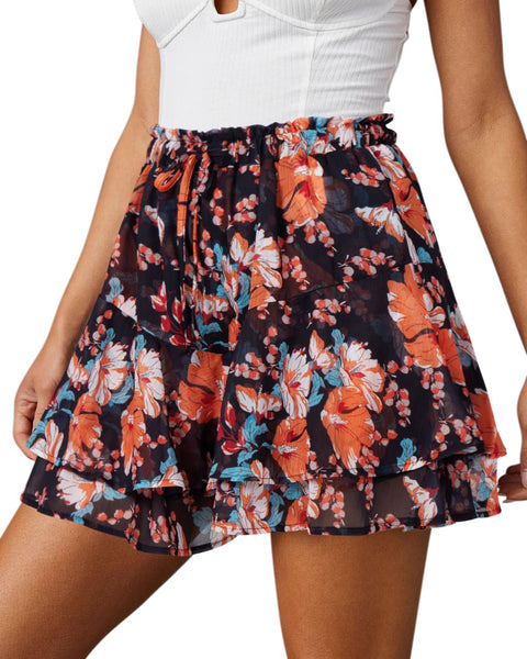 Flowy Shorts for Women Casual Boho Floral Skorts Ruffle Mini Skirts Running Tennis Butterfly Shorts Chiffon Shorts