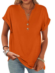 ANRABESS Womens Short Sleeve Henley Tops V Neck Dressy Casual Loose Fit Shirts Summer Flowy Blouses 2025 Trendy Clothes