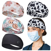 ABAMERICA Headbands with Button for Mask, Wide Nurses Headbands Non Slip Elastic Ear Protection for Women Men Doctors Sweatband Headband (BUTTON- 1 PACK COLOR05)