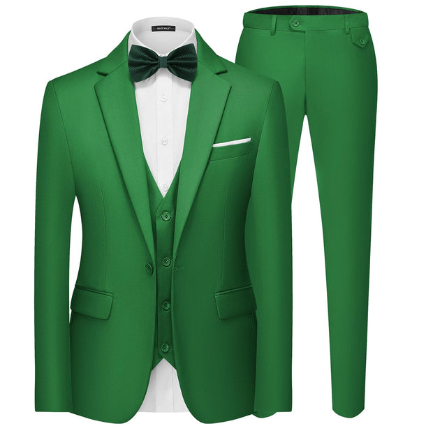 MAGE MALE Men's 3 Pieces Suit Elegant Solid One Button Slim Fit Single Breasted Party Blazer Vest Pants Set