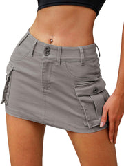 ELLEVEN High Stretchy Cargo Skirt for Women, Low Waist Y2k Mini Skirt Cute Denim Skirt with Pockets