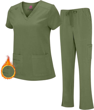 M&M SCRUBS Women's Breathable Cool Stretch Fabric Scrub Top and cargo Pant Set