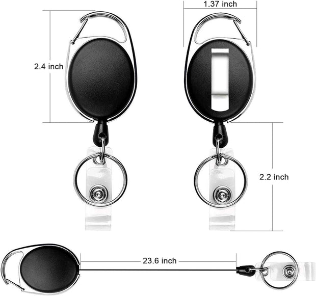 Teskyer Badge Reel, 5 Pack Retractable Badge Holders with Carabiner Belt Clip and Key Ring for ID Card Holder and Keychain