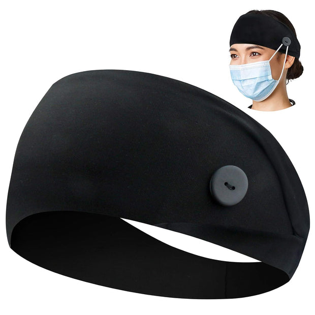 ABAMERICA Headbands with Button for Mask, Wide Nurses Headbands Non Slip Elastic Ear Protection for Women Men Doctors Sweatband Headband (BUTTON- 1 PACK COLOR05)