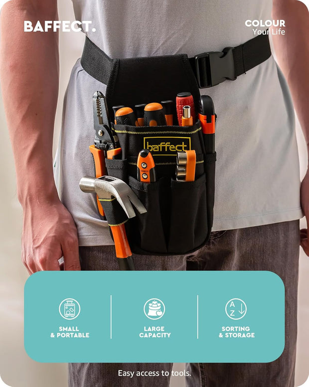 Baffect Pocket Tool Pouch，6-Pouches and 9 Screwdriver Loops Construction, Heavy-Duty Tool Bag with Adjustable Belt for Electrician Work