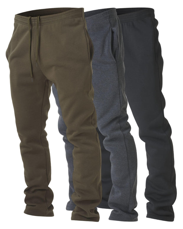 Ultra Performance 3 Pack Mens Fleece Wide Leg Sweatpants with Pockets, Open Bottom Workout Sweatpants for Men