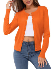 Newshows Women's Lightweight Button Down Cardigan Long Sleeve Casual Crew Neck Soft Knit Cardigans Sweater Tops