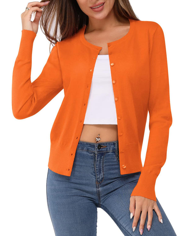 Newshows Women's Lightweight Button Down Cardigan Long Sleeve Casual Crew Neck Soft Knit Cardigans Sweater Tops