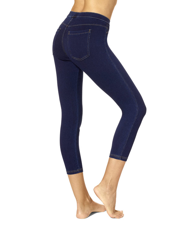 No Nonsense Women's Classic Denim Capri Leggings with Pockets, Comfortable Stretch Pull on Pants