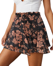 Flowy Shorts for Women Casual Boho Floral Skorts Ruffle Mini Skirts Running Tennis Butterfly Shorts Chiffon Shorts