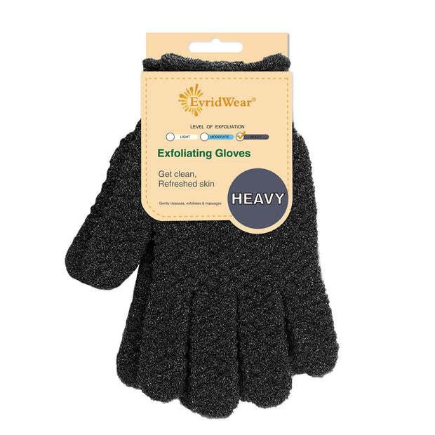 Evridwear Exfoliating Dual Texture Bath Gloves for Shower, Spa, Massage and Body Scrubs, Dead Skin Cell Remover, Gloves with Hanging Loop (1 Pair Heavy Glove)