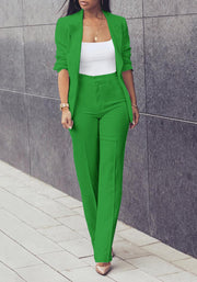 HuiSiFang Womens Fall Fashion 2 Piece Blazer Sets Open Front Blazers and Slim Fit Pants Suits Set
