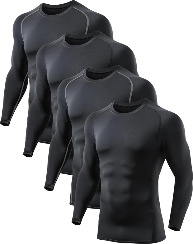 5 or 4 Pack Men's Compression Shirts Long Sleeve UPF SPF Rash Guard Workout Base Layer Undershirt Gear
