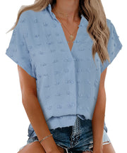 Beautife Womens Short Sleeve Shirts V Neck Collared Button Down Shirt Tops with Pockets