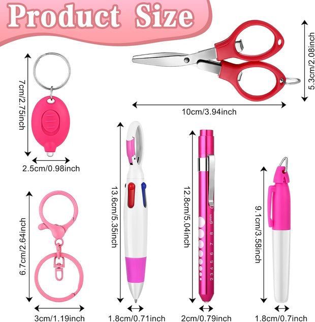 12 pcs Nurse Pen Set Two Colors Pink Purple Include Permanent Marker Pen Pen Lights for Nurses Retractable Ballpoint Pen Nursing Keychain Clip Foldable Scissors LED Flashlight Keychain for Nurses