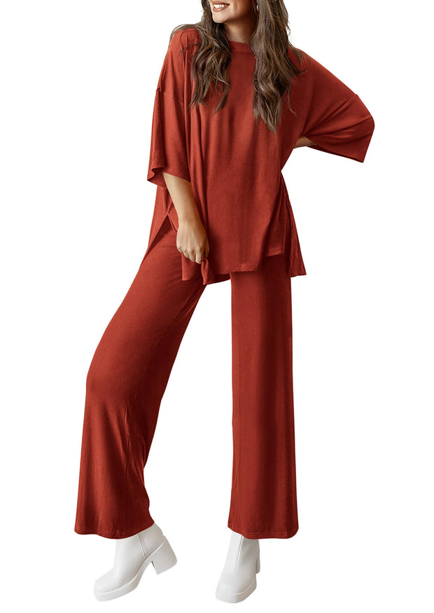 PRETTYGARDEN Women's 2 Piece Outfits Casual Short Sleeve Pullover Tops and Wide Leg Pants Lounge Sets Tracksuits