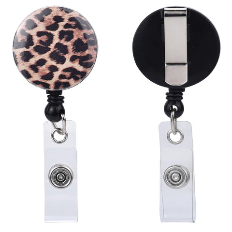 Will Well ID Badge Holder Reel with Clip and Keyring - Heavy-Duty All-Metal Casing with 27.5" UHMWPE Fiber Pull Cord for Durability and Easy Access, Holds up to 8 Keys - 2-Pack, Round, Glossy Black
