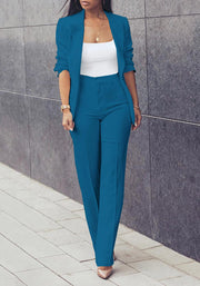 HuiSiFang Womens Fall Fashion 2 Piece Blazer Sets Open Front Blazers and Slim Fit Pants Suits Set