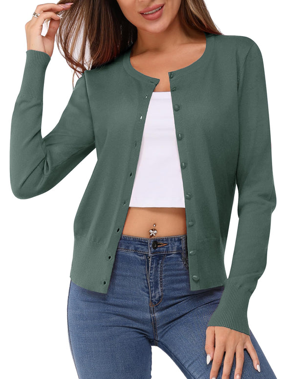 Newshows Women's Lightweight Button Down Cardigan Long Sleeve Casual Crew Neck Soft Knit Cardigans Sweater Tops