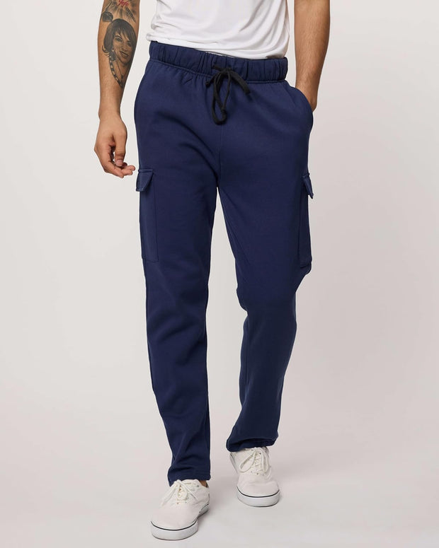 Real Essentials 3 Pack: Men's Tech Fleece Open Bottom Cargo Sweatpants with Pockets (Available in Big & Tall)