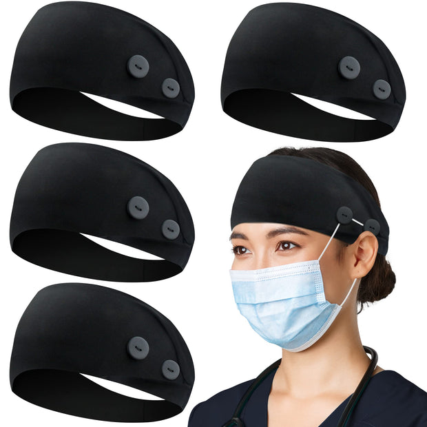 ABAMERICA Headbands with Button for Mask, Wide Nurses Headbands Non Slip Elastic Ear Protection for Women Men Doctors Sweatband Headband (BUTTON- 1 PACK COLOR05)