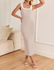 ZESICA Women's 2025 Summer Bodycon Midi Dress Casual Sleeveless Square Neck Side Slit Knit Vacation Long Dresses