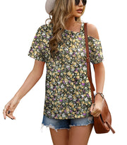 JINKESI Women's Short Sleeve Tunic Tops Casual Summer Cold Shoulder Blouse Shirts