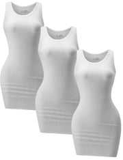 3 Piece Womens Summer Ribbed Tank Dress Scoop Neck Sleeveless Tank Top Dresses Basic Bodycon Mini Dress