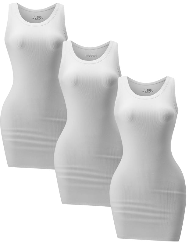 3 Piece Womens Summer Ribbed Tank Dress Scoop Neck Sleeveless Tank Top Dresses Basic Bodycon Mini Dress