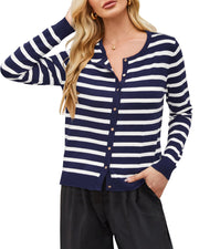 Newshows Women's Lightweight Button Down Cardigan Long Sleeve Casual Crew Neck Soft Knit Cardigans Sweater Tops