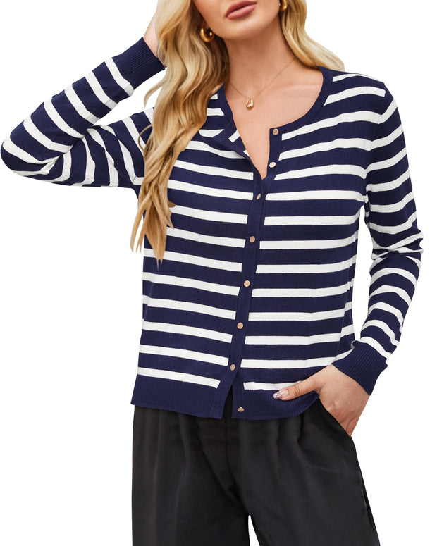 Newshows Women's Lightweight Button Down Cardigan Long Sleeve Casual Crew Neck Soft Knit Cardigans Sweater Tops