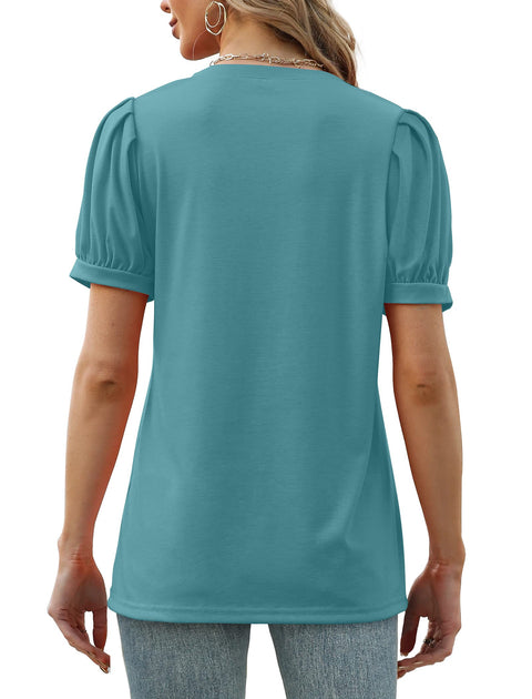 Geifa Womens Summer Tops Puff Short Sleeve V Neck T Shirts Loose Casual Tshirts