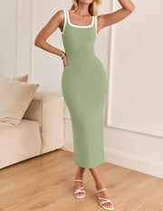 ZESICA Women's 2025 Summer Bodycon Midi Dress Casual Sleeveless Square Neck Side Slit Knit Vacation Long Dresses
