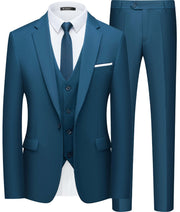 WULFUL Men’s Slim Fit Suit One Button 3-Piece Blazer Dress Business Wedding Party Jacket Vest & Pant