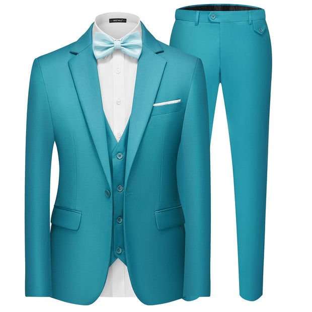MAGE MALE Men's 3 Pieces Suit Elegant Solid One Button Slim Fit Single Breasted Party Blazer Vest Pants Set